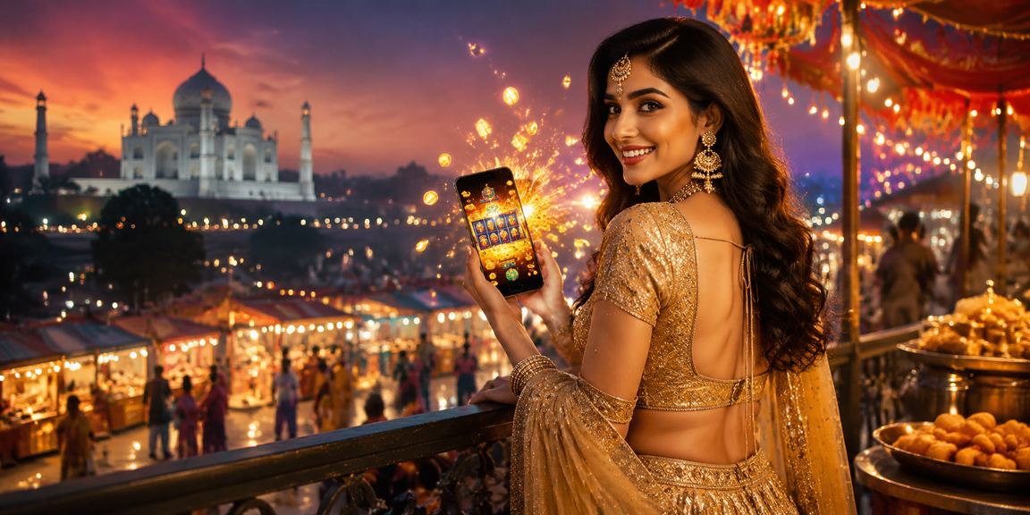 Taj Mahal themed slot game with colors and lehenga