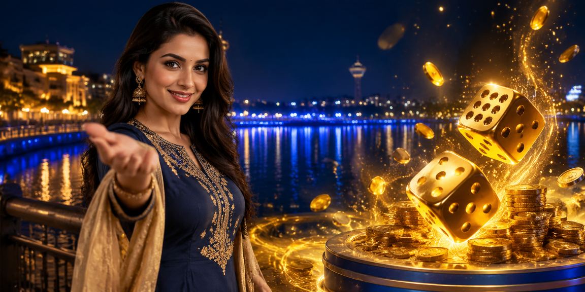Ahmedabad riverfront with dice gaming theme