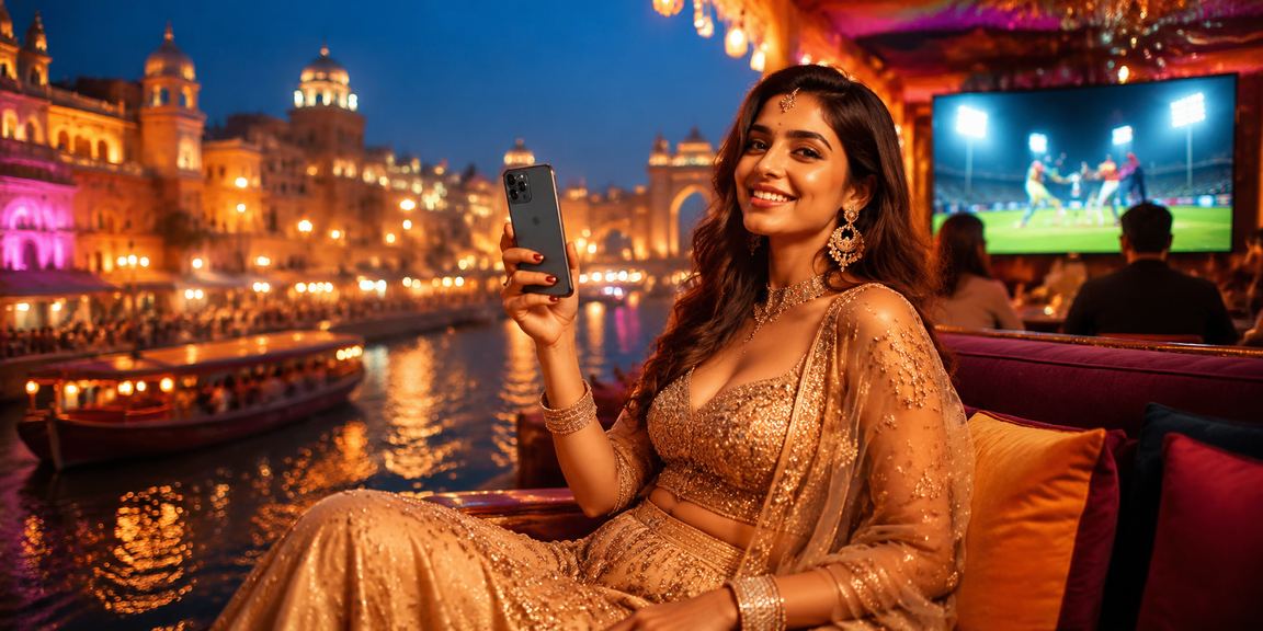 Mobile user betting on cricket and Bollywood-themed visual